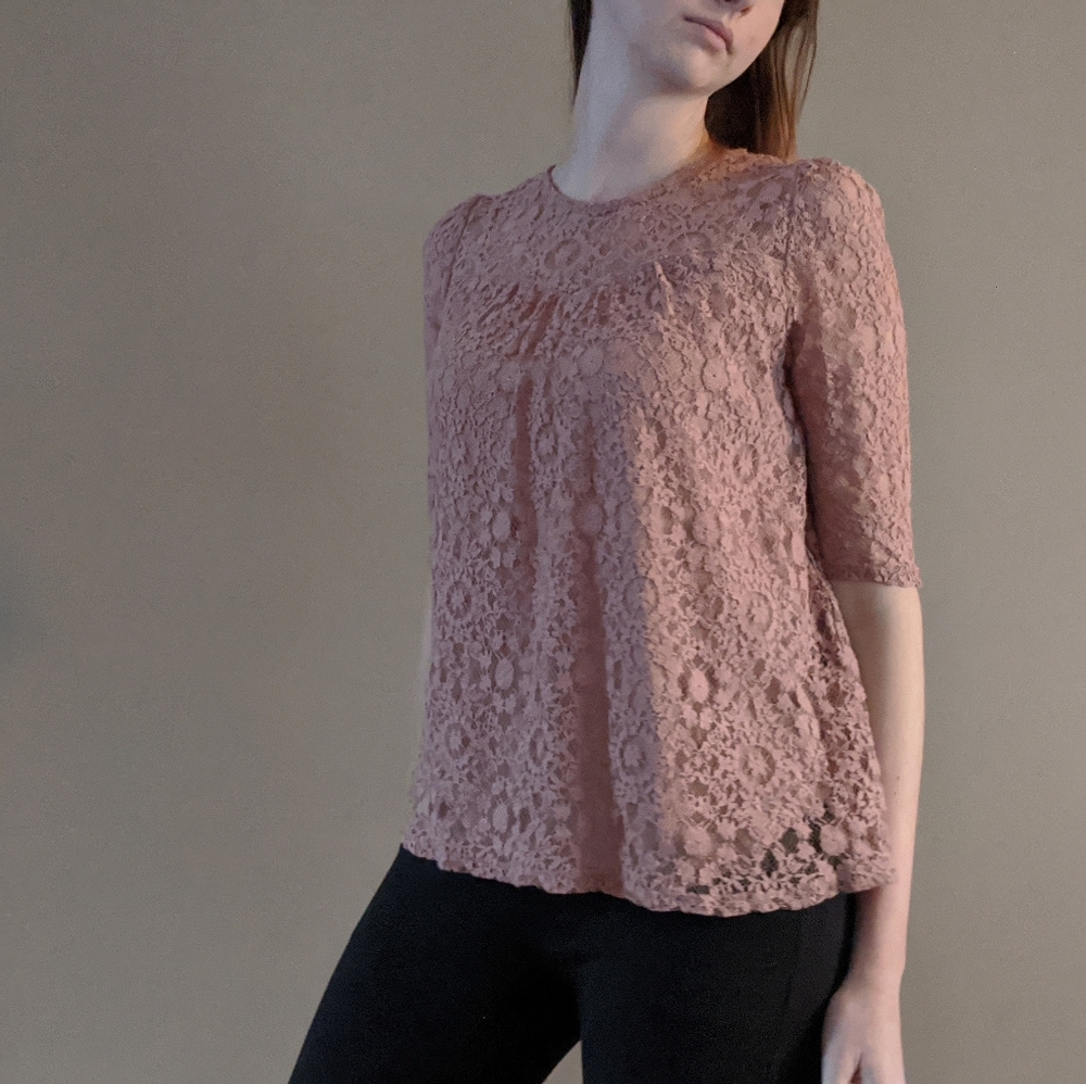 Monteau pink lace 1/2 sleeve blouse-